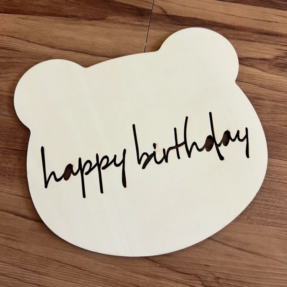 1 pc wooden bear head, Happy Birthday
